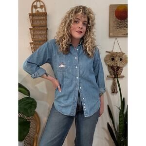 90s Winnie the Pooh Embroidered Denim Button Up